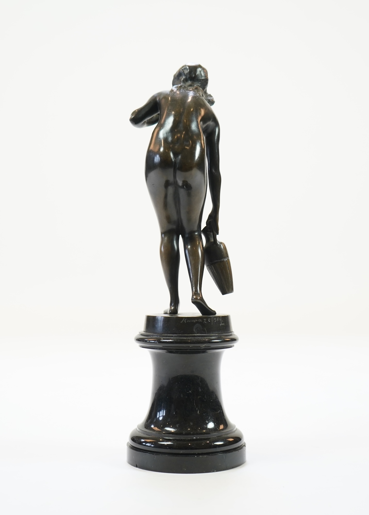 Paul Ludwig Kowlaczewski (Polish, 1865-1920). ‘Nude Young Maiden with water jug’, a patinated bronze figure
